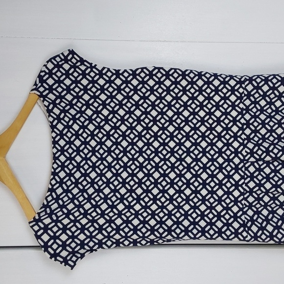 Lauren Ralph Lauren Navy White Geometric Knee length Dress Edgy MOD Sz.16 - Picture 7 of 10